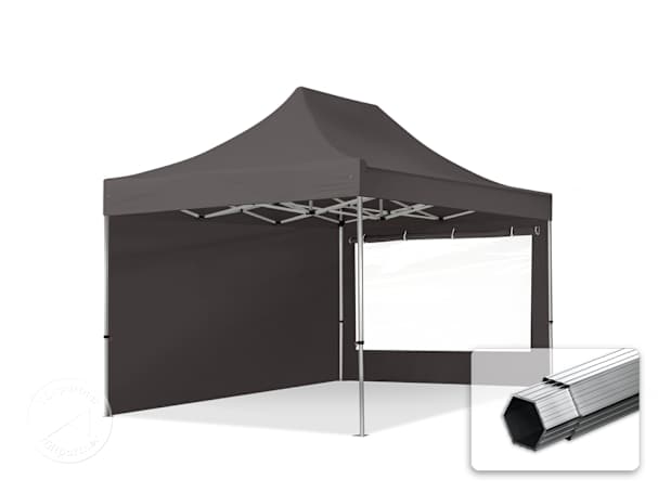 3x4,5 m snabbtält, Professional aluminium, med sidodelar (panoramafönster), mörkgrå