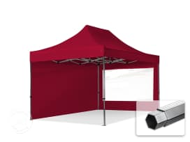 3x4,5 m snabbtält, Professional aluminium, med sidodelar (panoramafönster), röd