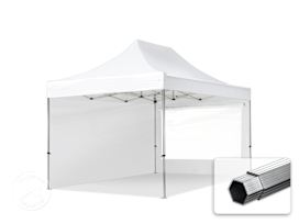 3x4,5 m snabbtält, Professional aluminium, med sidodelar (panoramafönster), vit
