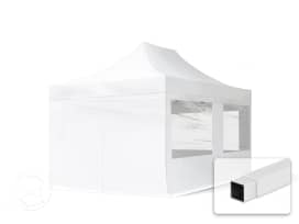 3x4,5 m snabbtält, ECONOMY stål, med sidodelar (panoramafönster), vit 3x4,5 m snabbtält, ECONOMY stål, med sidodelar (panoramafönster), vit
