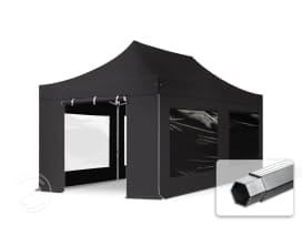 3x6 m snabbtält, Professional aluminium, med sidodelar (panoramafönster), svart