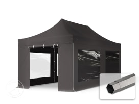 3x6 m snabbtält, Premium stål, med sidodelar (panoramafönster), mörkgrå