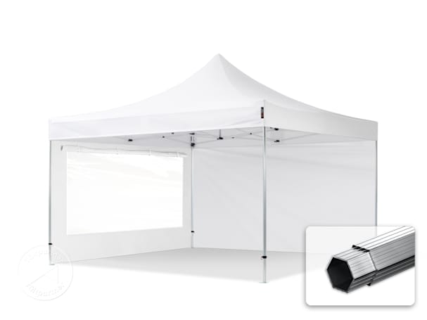 4x4 m snabbtält, Professional aluminium, med sidodelar (panoramafönster), vit