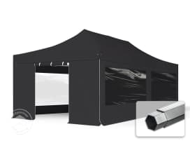 4x8 m snabbtält, Professional aluminium, med sidodelar (panoramafönster), svart