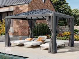 Hardtop paviljong 3x4m, inkl. 4 gardiner, loft grey Hardtop paviljong 3x4m, inkl. 4 gardiner, loft grey