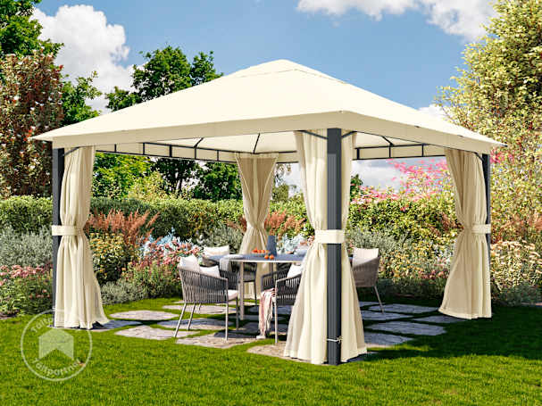 Softtop paviljong 4x4m, inkl. 4 gardiner, champagne Softtop paviljong 4x4m, inkl. 4 gardiner, champagne