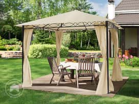 3x3m, havepavillon, inkl. 4 sidegardiner, champagnefarvet