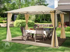 3x4m, havepavillon, inkl. 4 sidegardiner, champagnefarvet