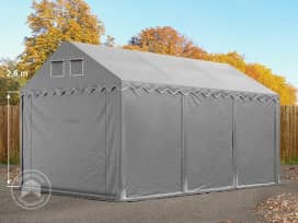 4x6m PVC lagertelt, grå, med bundramme, uden statikpakke