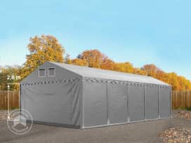 5x10m PVC lagertelt, grå, med bundramme, uden statikpakke