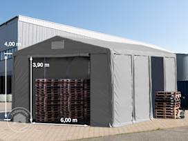 8x8m PVC lagertelt, grå, med bundramme, uden statikpakke