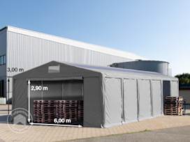8x12m PVC lagertelt, grå, med bundramme, uden statikpakke