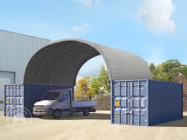 8x6m, containertelt, PRIMEtex-PVC-teltdug, grå, med statikpakke