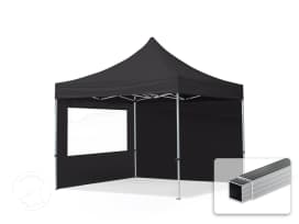 3x3m, aluminium, easy-up-pavillon, 2 sidedele, sort
