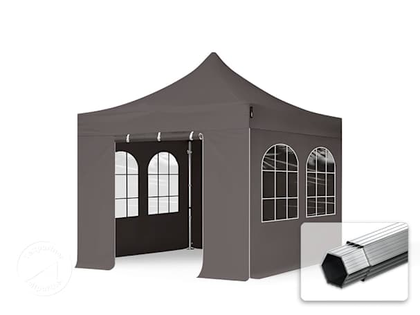 3x3m, aluminium, easy-up-pavillon, 4 sidedele, mørkegrå