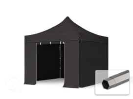 3x3m, stål, easy-up-pavillon, 4 sidedele, sort