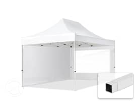 3x4,5m, stål, easy-up-pavillon, 2 sidedele, hvid