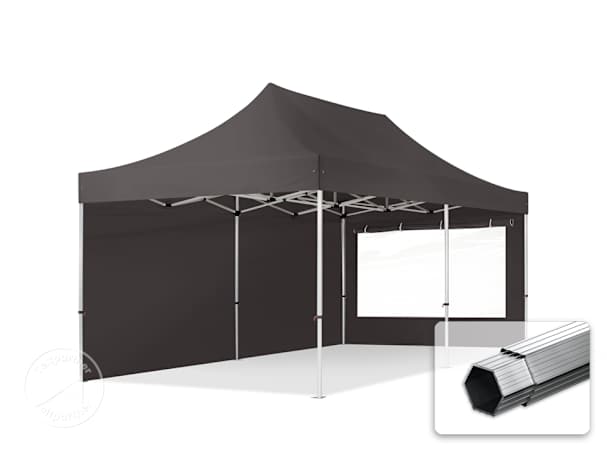 3x6m, aluminium, easy-up-pavillon, 2 sidedele, mørkegrå
