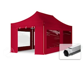 3x6m, aluminium, easy-up-pavillon, 4 sidedele, rød 3x6m, aluminium, easy-up-pavillon, 4 sidedele, rød