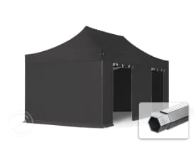 3x6m, aluminium, easy-up-pavillon, 4 sidedele, sort 3x6m, aluminium, easy-up-pavillon, 4 sidedele, sort