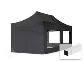 3x6m, stål, easy-up-pavillon, 4 sidedele, sort 3x6m, stål, easy-up-pavillon, 4 sidedele, sort