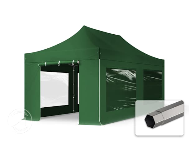 3x6m, stål, easy-up-pavillon, 4 sidedele, mørkegrøn 3x6m, stål, easy-up-pavillon, 4 sidedele, mørkegrøn