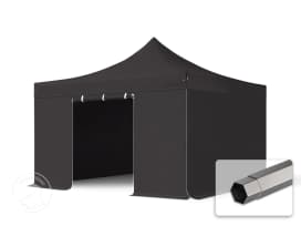 4x4m, stål, easy-up-pavillon, 4 sidedele, sort