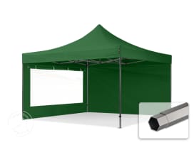4x4m, stål, easy-up-pavillon, 2 sidedele, mørkegrøn