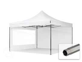 4x4m, stål, easy-up-pavillon, 2 sidedele, hvid