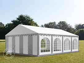 5x8m juhlateltta, PVC-peite, harmaavalkoinen, maarungolla