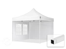 3x3m Teräs pop-up teltta, sis. 2 sivuseinää, valkoinen 3x3m Teräs pop-up teltta, sis. 2 sivuseinää, valkoinen