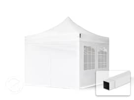 3x3m Teräs pop-up teltta, sis. 4 sivuseinää, valkoinen