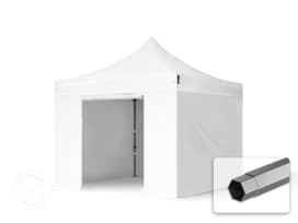 3x3m Teräs pop-up teltta, sis. 4 sivuseinää, valkoinen