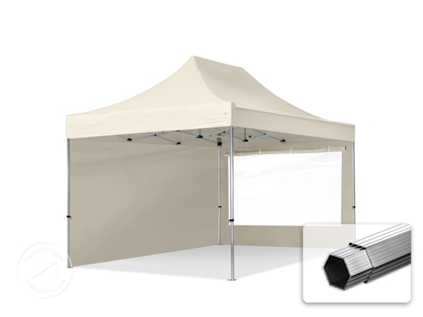 3x4,5m Alumiini pop-up teltta, sis. 2 sivuseinää, kermanvärinen 3x4,5m Alumiini pop-up teltta, sis. 2 sivuseinää, kermanvärinen