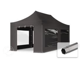 3x6m Teräs pop-up teltta, sis. 4 sivuseinää, tummanharmaa 3x6m Teräs pop-up teltta, sis. 4 sivuseinää, tummanharmaa