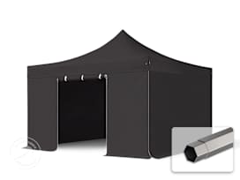 4x4m Teräs pop-up teltta, sis. 4 sivuseinää, musta 4x4m Teräs pop-up teltta, sis. 4 sivuseinää, musta
