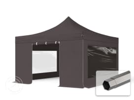 4x4m Teräs pop-up teltta, sis. 4 sivuseinää, tummanharmaa 4x4m Teräs pop-up teltta, sis. 4 sivuseinää, tummanharmaa