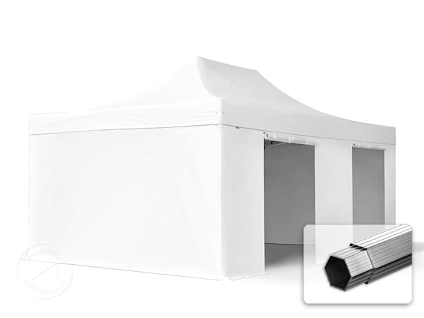4x6m Alumiini pop-up teltta, sis. 4 sivuseinää, valkoinen 4x6m Alumiini pop-up teltta, sis. 4 sivuseinää, valkoinen