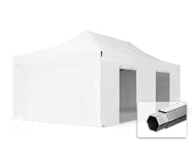 4x8m Alumiini pop-up teltta, sis. 4 sivuseinää, valkoinen 4x8m Alumiini pop-up teltta, sis. 4 sivuseinää, valkoinen