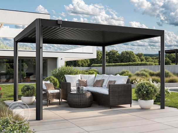 4x4m Pergola, säleikkökatto, antrasiitti 4x4m Pergola, säleikkökatto, antrasiitti
