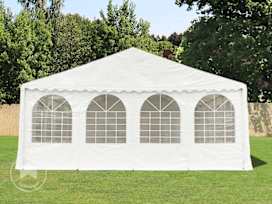 Gavlvegg 8x2,6 m PVC hvit med vinduer og glidelås, flammehemmende