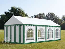 4x8 m partytelt, PVC-presenning, grønn-hvit, med bunnramme 4x8 m partytelt, PVC-presenning, grønn-hvit, med bunnramme
