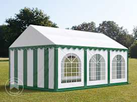 4x6 m partytelt, PVC-presenning, grønn-hvit, med bunnramme 4x6 m partytelt, PVC-presenning, grønn-hvit, med bunnramme