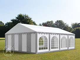 5x8 m partytelt, PVC-presenning, grå-hvit, med bunnramme