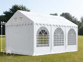3x6 m partytelt, PVC-presenning, hvit, med bunnramme