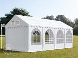 3x8 m partytelt, PVC-presenning, hvit, med bunnramme 3x8 m partytelt, PVC-presenning, hvit, med bunnramme