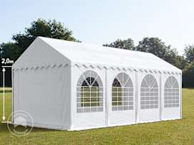 4x8 m partytelt, PVC-presenning, hvit, med bunnramme 4x8 m partytelt, PVC-presenning, hvit, med bunnramme