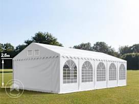 5x10 m partytelt, PVC-presenning, hvit, med bunnramme