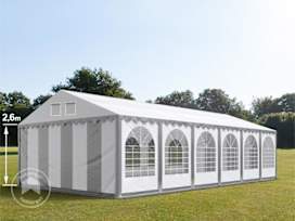 6x12 m partytelt, PVC-presenning, grå-hvit, med bunnramme