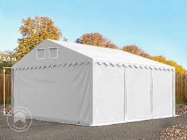 5x6 m lagertelt, PVC-presenning, hvit, med bunnramme, uten statikk